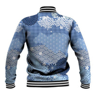 Blue Palaka Japanese Patterns Baseball Jacket Asanoha Seigaiha Sakura Motif LT14 - Polynesian Pride