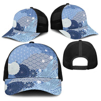 Blue Japanese Traditional Motifs Baseball Net Cap Palaka With Asanoha Seigaiha Sakura LT14 - Polynesian Pride