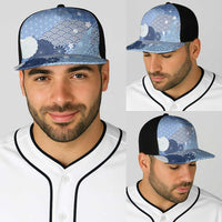 Blue Japanese Traditional Motifs Baseball Net Cap Palaka With Asanoha Seigaiha Sakura LT14 - Polynesian Pride