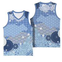 Blue Palaka Japanese Patterns Basketball Jersey Asanoha Seigaiha Sakura Motif LT14 - Polynesian Pride