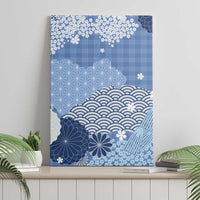Blue Palaka Japanese Patterns Canvas Wall Art Asanoha Seigaiha Sakura Motif LT14 - Polynesian Pride