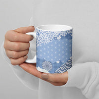 Blue Palaka Japanese Patterns Ceramic Mug Asanoha Seigaiha Sakura Motif - Polynesian Pride