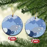 Blue Palaka Japanese Patterns Ceramic Ornament Asanoha Seigaiha Sakura Motif LT14 Circle Blue - Polynesian Pride