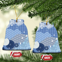Blue Palaka Japanese Patterns Ceramic Ornament Asanoha Seigaiha Sakura Motif LT14 Bell Flake Blue - Polynesian Pride
