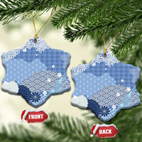Blue Palaka Japanese Patterns Ceramic Ornament Asanoha Seigaiha Sakura Motif LT14 Snow Flake Blue - Polynesian Pride