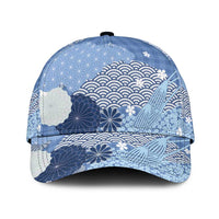 Blue Japanese Traditional Motifs Classic Cap Palaka With Asanoha Seigaiha Sakura LT14 Universal Fit Blue - Polynesian Pride