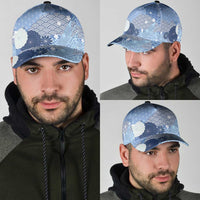 Blue Japanese Traditional Motifs Classic Cap Palaka With Asanoha Seigaiha Sakura LT14 - Polynesian Pride