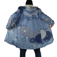 Blue Palaka Japanese Patterns Cloak Asanoha Seigaiha Sakura Motif - Polynesian Pride