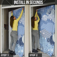 Blue Palaka Japanese Patterns Door Cover Asanoha Seigaiha Sakura Motif - Polynesian Pride