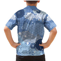 Blue Palaka Japanese Patterns Family Matching Mermaid Dress and Hawaiian Shirt Asanoha Seigaiha Sakura Motif - Polynesian Pride