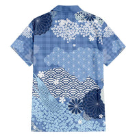 Blue Palaka Japanese Patterns Family Matching Puletasi and Hawaiian Shirt Asanoha Seigaiha Sakura Motif LT14 - Polynesian Pride