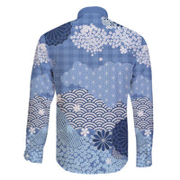 Blue Palaka Japanese Patterns Family Matching Puletasi and Hawaiian Shirt Asanoha Seigaiha Sakura Motif LT14 - Polynesian Pride
