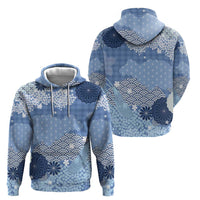 Blue Palaka Japanese Patterns Hoodie Asanoha Seigaiha Sakura Motif - Polynesian Pride