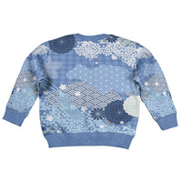 Blue Palaka Japanese Patterns Kid Ugly Christmas Sweater Asanoha Seigaiha Sakura Motif - Polynesian Pride