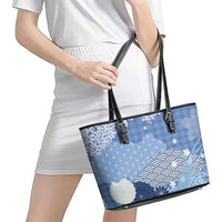 Blue Palaka Japanese Patterns Leather Tote Bag Asanoha Seigaiha Sakura Motif - Polynesian Pride