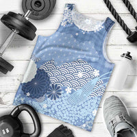 Blue Palaka Japanese Patterns Men Tank Top Asanoha Seigaiha Sakura Motif - Polynesian Pride