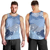 Blue Palaka Japanese Patterns Men Tank Top Asanoha Seigaiha Sakura Motif - Polynesian Pride