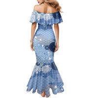 Blue Palaka Japanese Patterns Mermaid Dress Asanoha Seigaiha Sakura Motif - Polynesian Pride