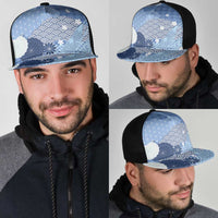 Blue Japanese Traditional Motifs Mesh Trucker Cap Palaka With Asanoha Seigaiha Sakura LT14 - Polynesian Pride