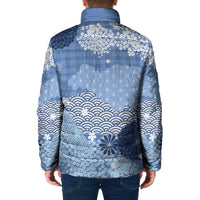 Blue Palaka Japanese Patterns Padded Jacket Asanoha Seigaiha Sakura Motif LT14 - Polynesian Pride