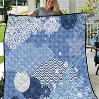 Blue Palaka Japanese Patterns Quilt Asanoha Seigaiha Sakura Motif - Polynesian Pride