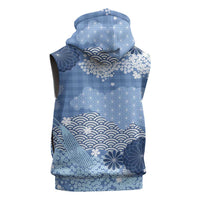 Blue Palaka Japanese Patterns Sleeveless Hoodie Asanoha Seigaiha Sakura Motif LT14 - Polynesian Pride