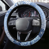 Blue Palaka Japanese Patterns Steering Wheel Cover Asanoha Seigaiha Sakura Motif LT14 - Polynesian Pride