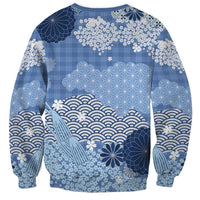 Blue Palaka Japanese Patterns Sweatshirt Asanoha Seigaiha Sakura Motif LT14 - Polynesian Pride