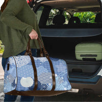 Blue Palaka Japanese Patterns Travel Bag Asanoha Seigaiha Sakura Motif - Polynesian Pride