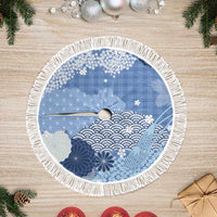 Blue Palaka Japanese Patterns Tree Skirt Asanoha Seigaiha Sakura Motif LT14 Fringed Blue - Polynesian Pride