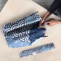 Blue Palaka Japanese Patterns Umbrella Asanoha Seigaiha Sakura Motif - Polynesian Pride