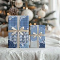 Blue Palaka Japanese Patterns Wrapping Paper Asanoha Seigaiha Sakura Motif - Polynesian Pride