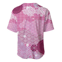 Pink Palaka Japanese Patterns Baseball Jersey Asanoha Seigaiha Sakura Motif - Polynesian Pride