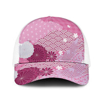 Pink Japanese Traditional Motifs Baseball Net Cap Palaka With Asanoha Seigaiha Sakura LT14 One Size White Pink - Polynesian Pride
