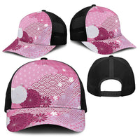 Pink Japanese Traditional Motifs Baseball Net Cap Palaka With Asanoha Seigaiha Sakura LT14 - Polynesian Pride