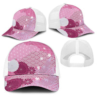 Pink Japanese Traditional Motifs Baseball Net Cap Palaka With Asanoha Seigaiha Sakura LT14 - Polynesian Pride