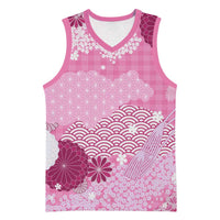Pink Palaka Japanese Patterns Basketball Jersey Asanoha Seigaiha Sakura Motif LT14 Unisex Pink - Polynesian Pride
