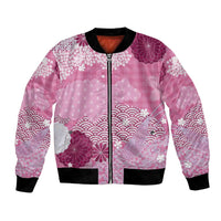 Pink Palaka Japanese Patterns Bomber Jacket Asanoha Seigaiha Sakura Motif - Polynesian Pride