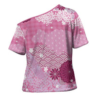 Pink Palaka Japanese Patterns Cross Shoulder Shirt Asanoha Seigaiha Sakura Motif LT14 - Polynesian Pride
