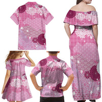 Pink Palaka Japanese Patterns Family Matching Off Shoulder Maxi Dress and Hawaiian Shirt Asanoha Seigaiha Sakura Motif - Polynesian Pride