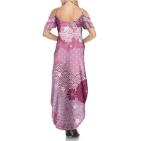 Pink Palaka Japanese Patterns Family Matching Summer Maxi Dress and Hawaiian Shirt Asanoha Seigaiha Sakura Motif - Polynesian Pride
