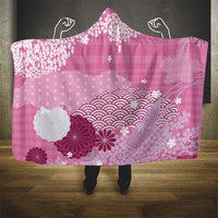 Pink Palaka Japanese Patterns Hooded Blanket Asanoha Seigaiha Sakura Motif - Polynesian Pride