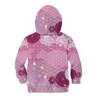 Pink Palaka Japanese Patterns Kid Hoodie Asanoha Seigaiha Sakura Motif - Polynesian Pride
