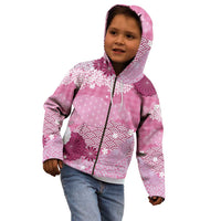 Pink Palaka Japanese Patterns Kid Hoodie Asanoha Seigaiha Sakura Motif - Polynesian Pride