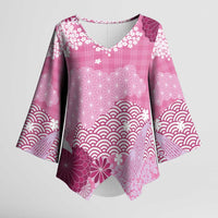 Pink Palaka Japanese Patterns Kimono Sleeve Blouse Asanoha Seigaiha Sakura Motif LT14 Female Pink - Polynesian Pride