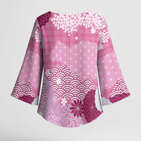Pink Palaka Japanese Patterns Kimono Sleeve Blouse Asanoha Seigaiha Sakura Motif LT14 - Polynesian Pride