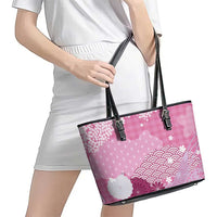 Pink Palaka Japanese Patterns Leather Tote Bag Asanoha Seigaiha Sakura Motif - Polynesian Pride