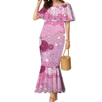 Pink Palaka Japanese Patterns Mermaid Dress Asanoha Seigaiha Sakura Motif - Polynesian Pride