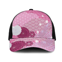 Pink Japanese Traditional Motifs Mesh Trucker Cap Palaka With Asanoha Seigaiha Sakura LT14 One Size Black Pink - Polynesian Pride