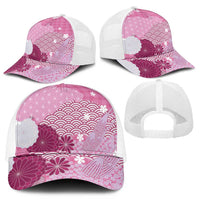 Pink Japanese Traditional Motifs Mesh Trucker Cap Palaka With Asanoha Seigaiha Sakura - Polynesian Pride